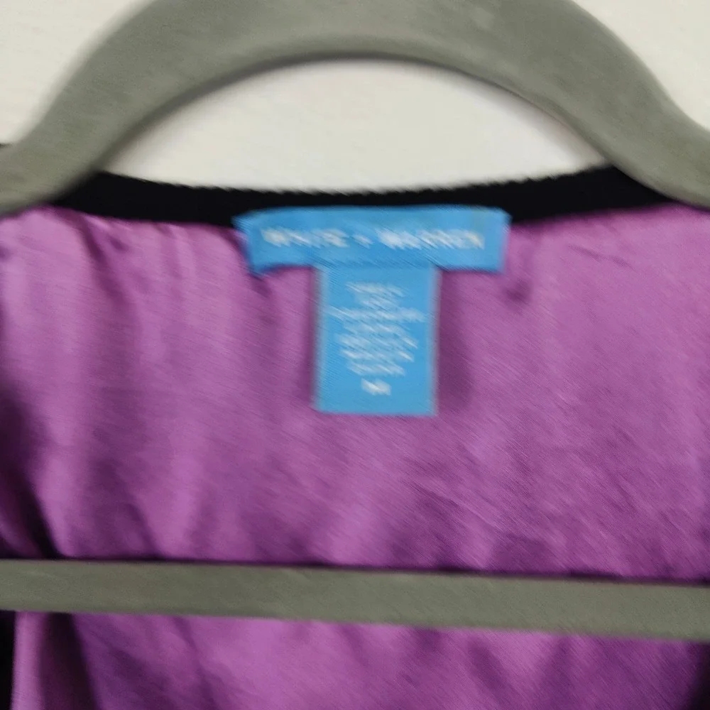 White + Warren Cashmere Cardigan‎ Sweater Womens Medium Black Purple Silk Lining